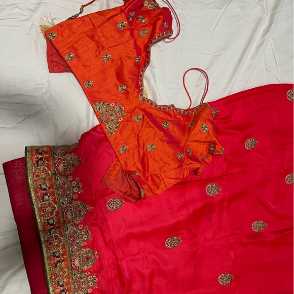 Beautiful wedding saree red orange with blouse size medium. Never worn, OBO - Picture 2 of 4
